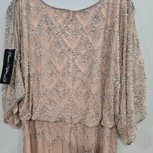 Pisarro Nights Beaded Mother of the Bride Blouson Maxi Dress Blush 16W - Picture 3 of 10